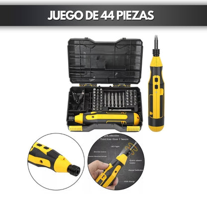 Kit destornillador eléctrico inalámbrico 44 piezas.