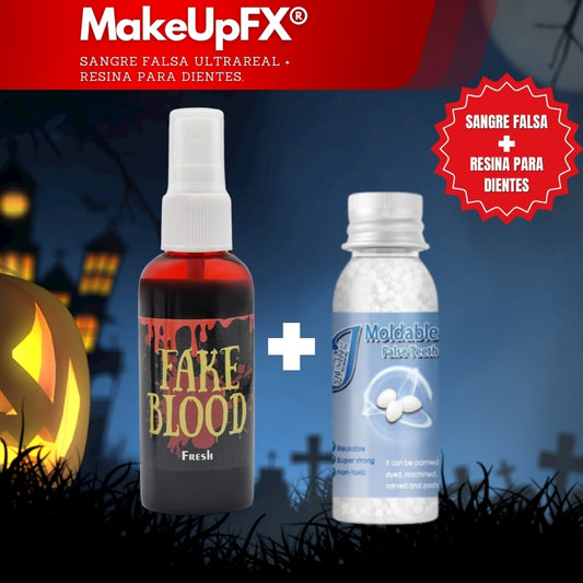 MakeUpFX® - Sangre Falsa ultrareal + Resina para dientes.